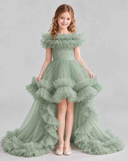 Sage Green Ball Gown Girls Pageant Dresses Front
