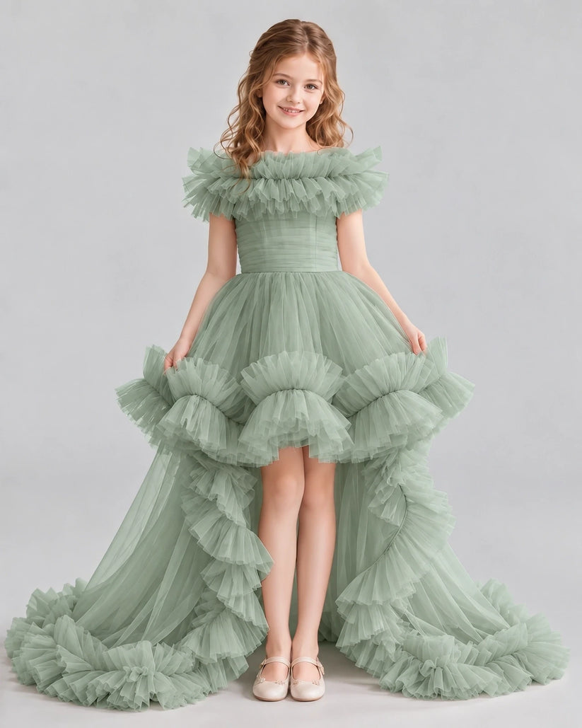 Sage Green Ball Gown Girls Pageant Dresses Front
