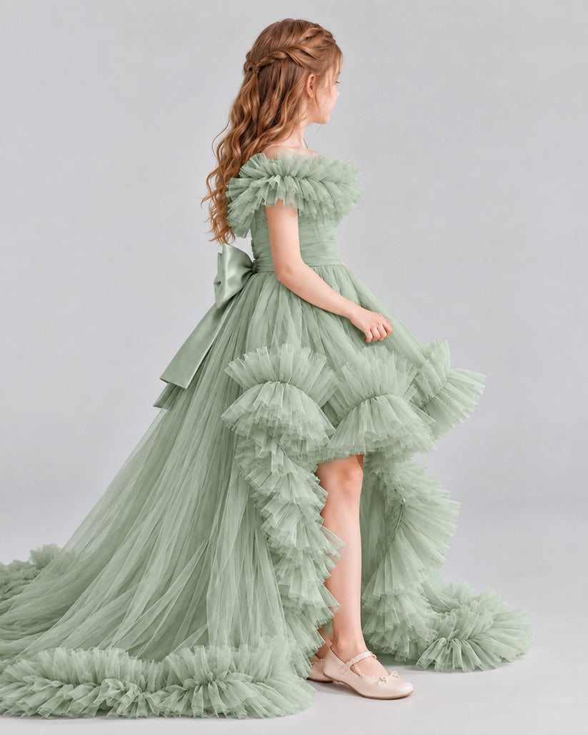 Sage Green Ball Gown Girls Pageant Dresses Side