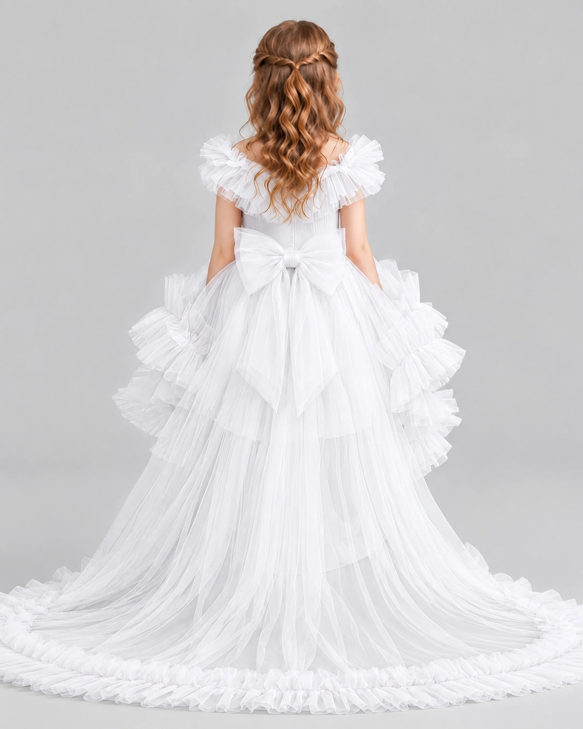 White Ball Gown Girls Pageant Dresses Back