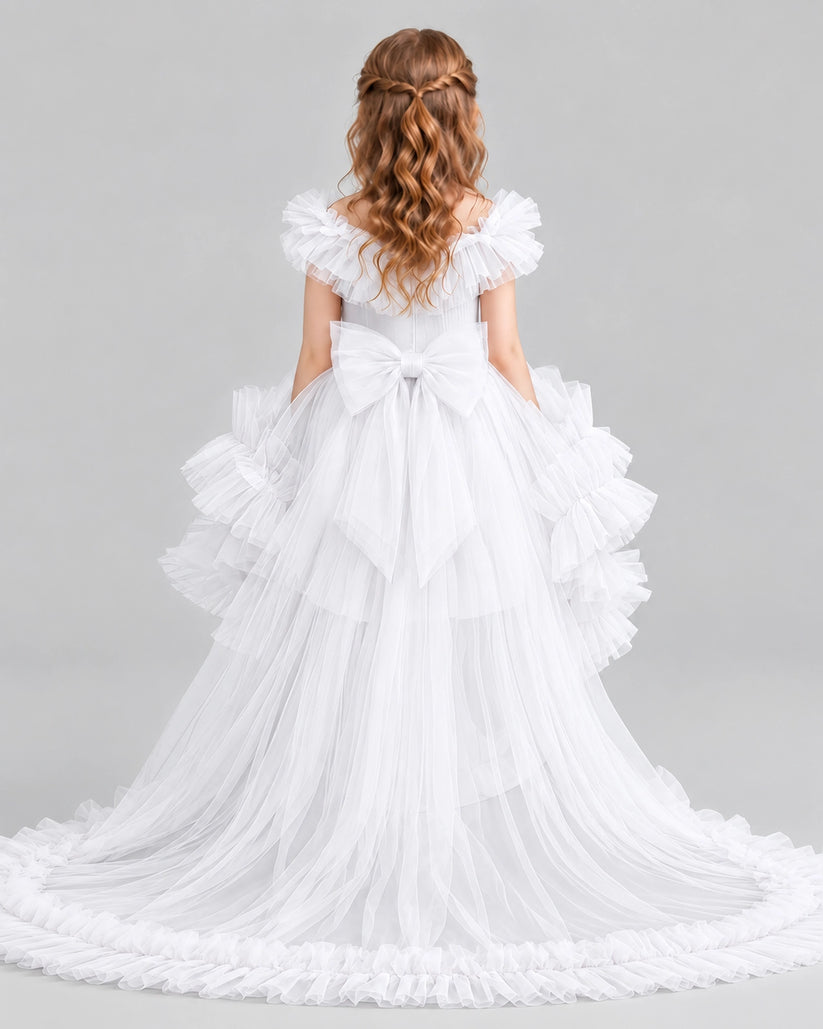 White Ball Gown Girls Pageant Dresses Back