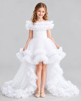 White Ball Gown Girls Pageant Dresses Front