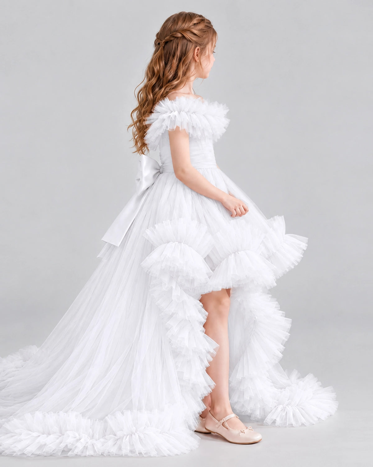 White Ball Gown Girls Pageant Dresses Side