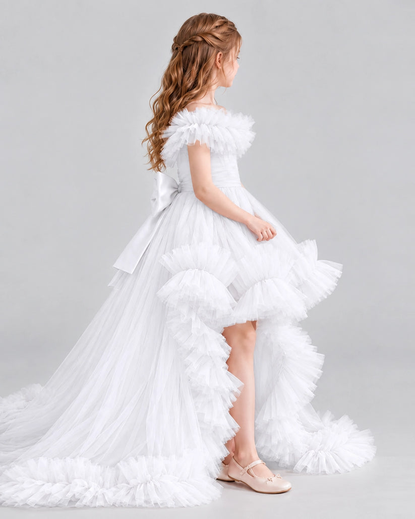 White Ball Gown Girls Pageant Dresses Side