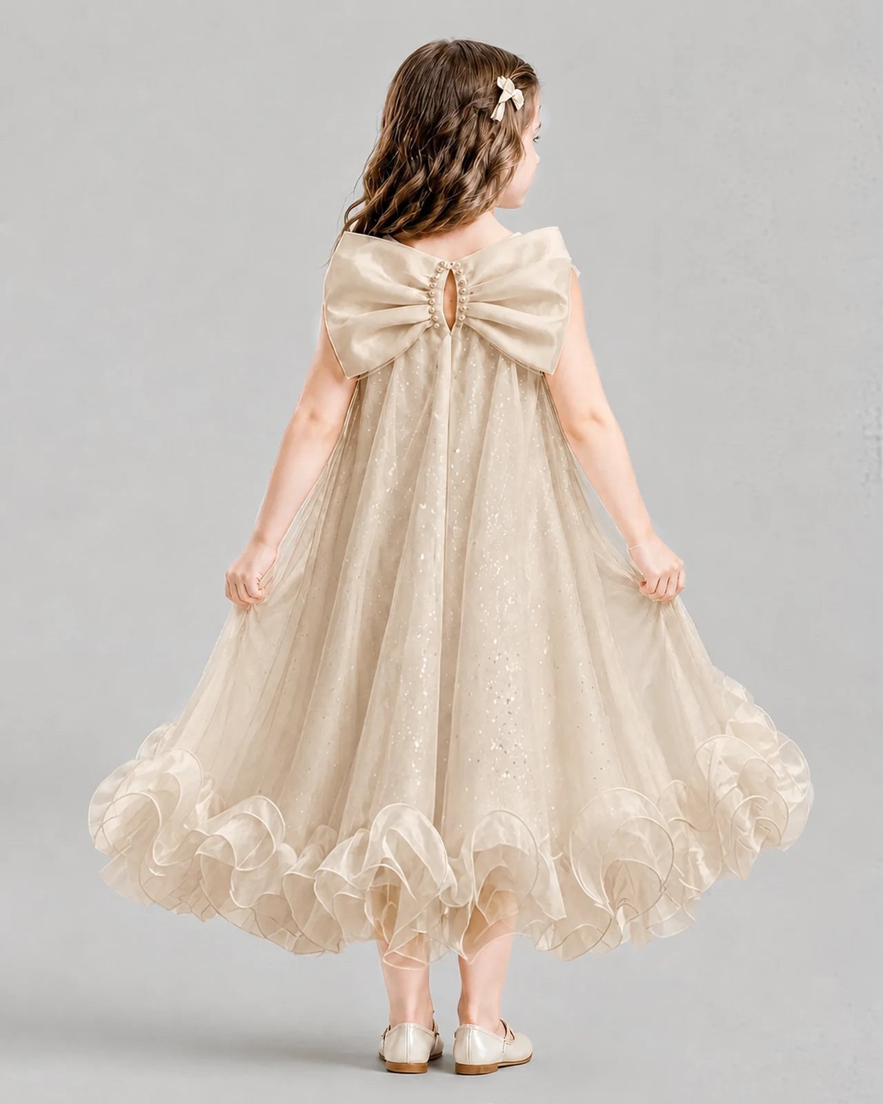 Champagne A-line Girls Formal Dresses Back