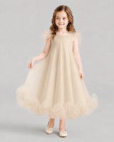 Champagne A-line Girls Formal Dresses Front