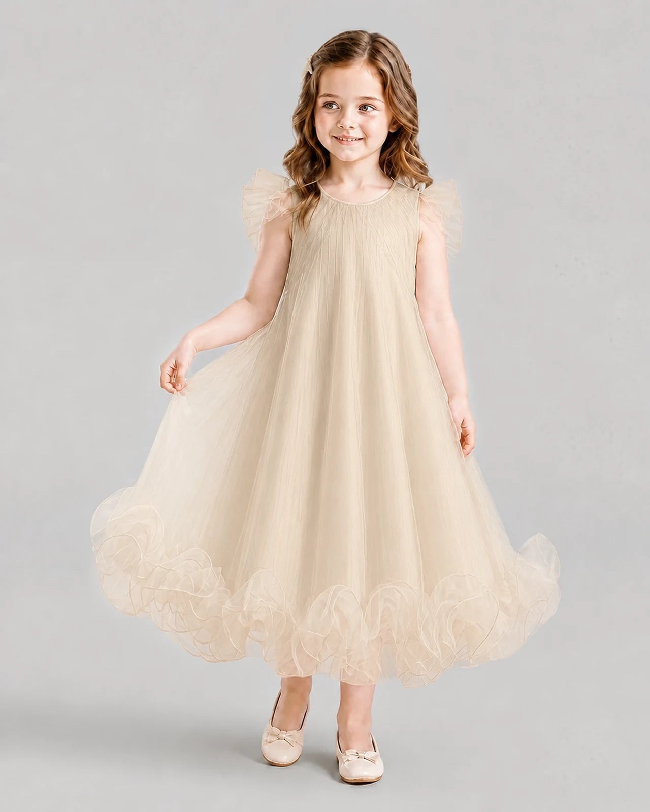 Champagne A-line Girls Formal Dresses Front