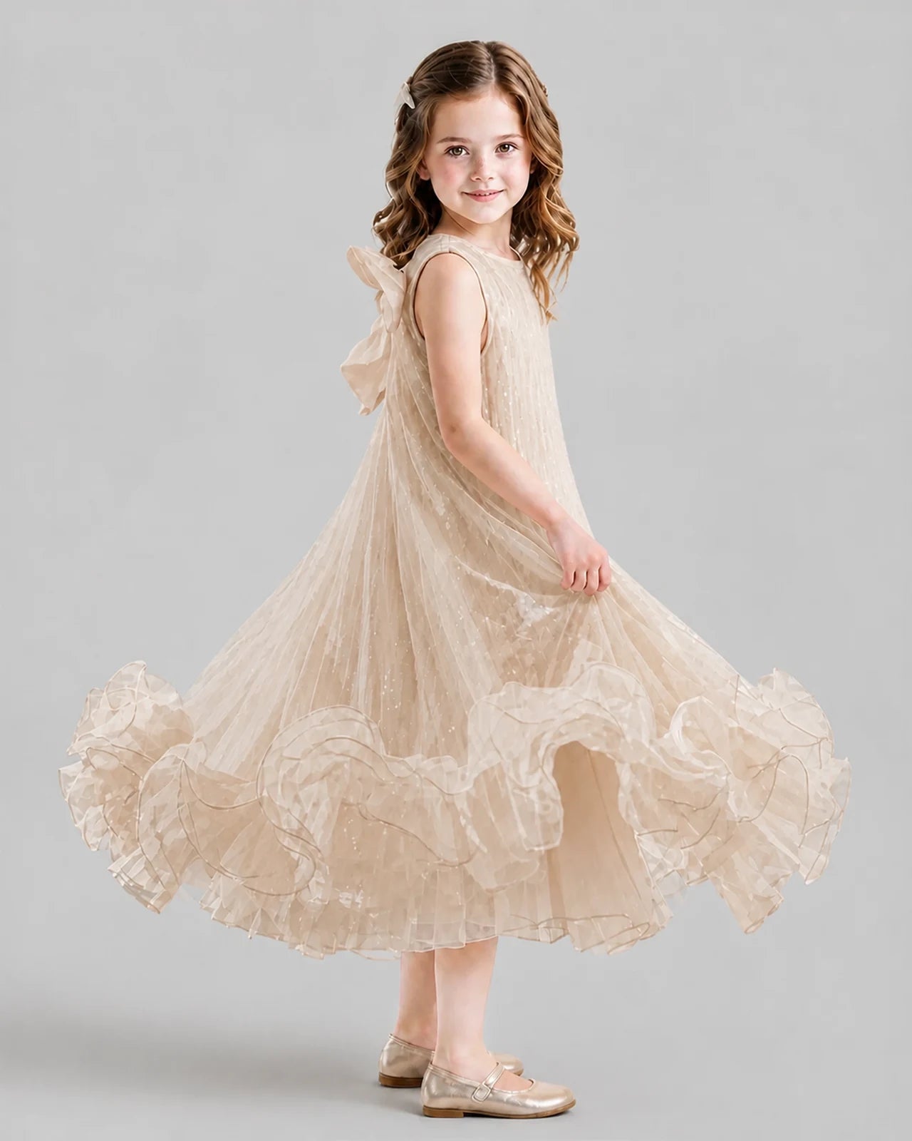 Champagne A-line Girls Formal Dresses Side