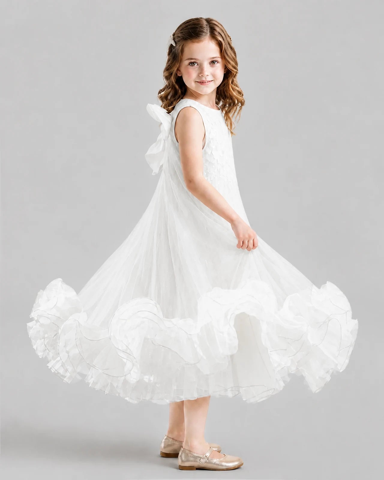 Ivory A-line Girls Formal Dresses Side