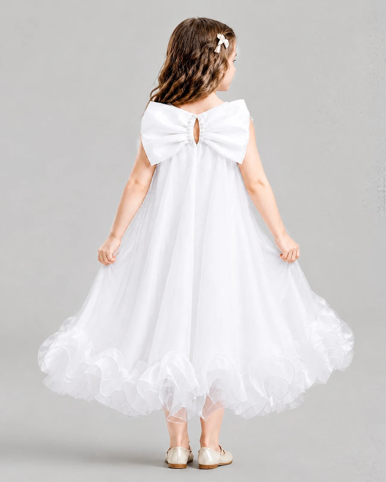 White A-line Girls Formal Dresses Back
