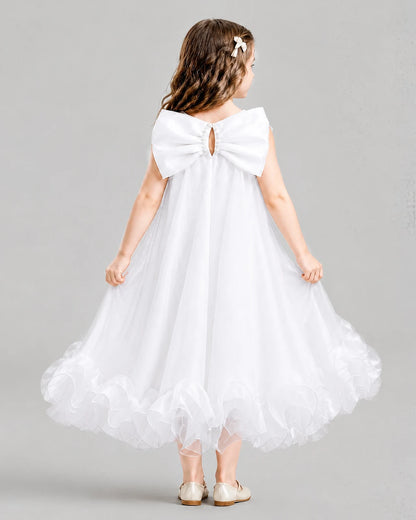 White A-line Girls Formal Dresses Back