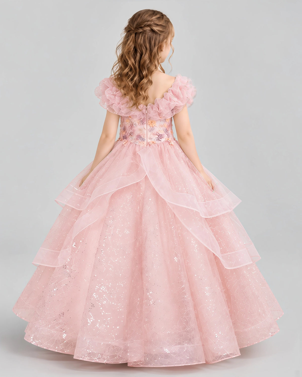 Blush Pink Ball Gown Girls Pageant Dresses Back