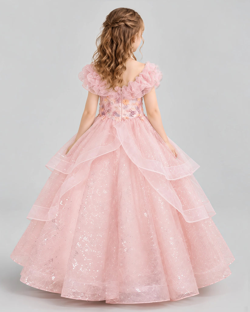 Blush Pink Ball Gown Girls Pageant Dresses Back