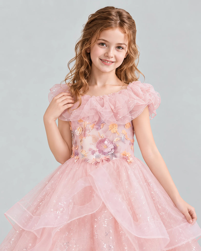 Blush Pink Ball Gown Girls Pageant Dresses Detail