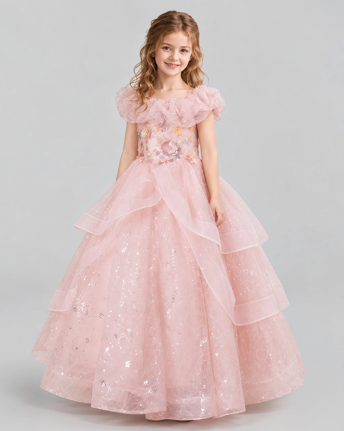 Blush Pink Ball Gown Girls Pageant Dresses Front