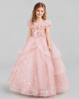 Blush Pink Ball Gown Girls Pageant Dresses Front