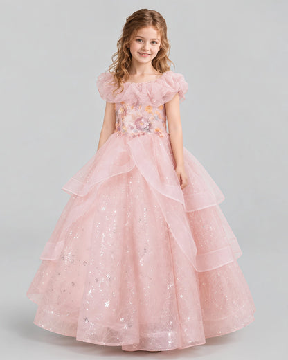 Blush Pink Ball Gown Girls Pageant Dresses Front