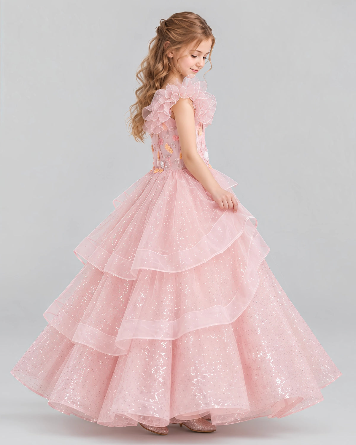 Blush Pink Ball Gown Girls Pageant Dresses Side