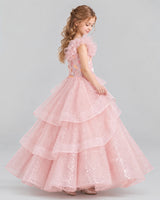 Blush Pink Ball Gown Girls Pageant Dresses Side
