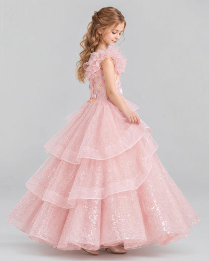 Blush Pink Ball Gown Girls Pageant Dresses Side