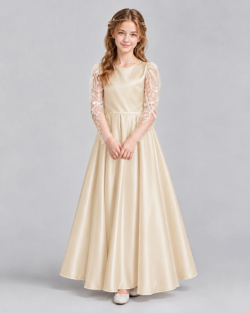 Champagne A-line First Communion Dresses Front