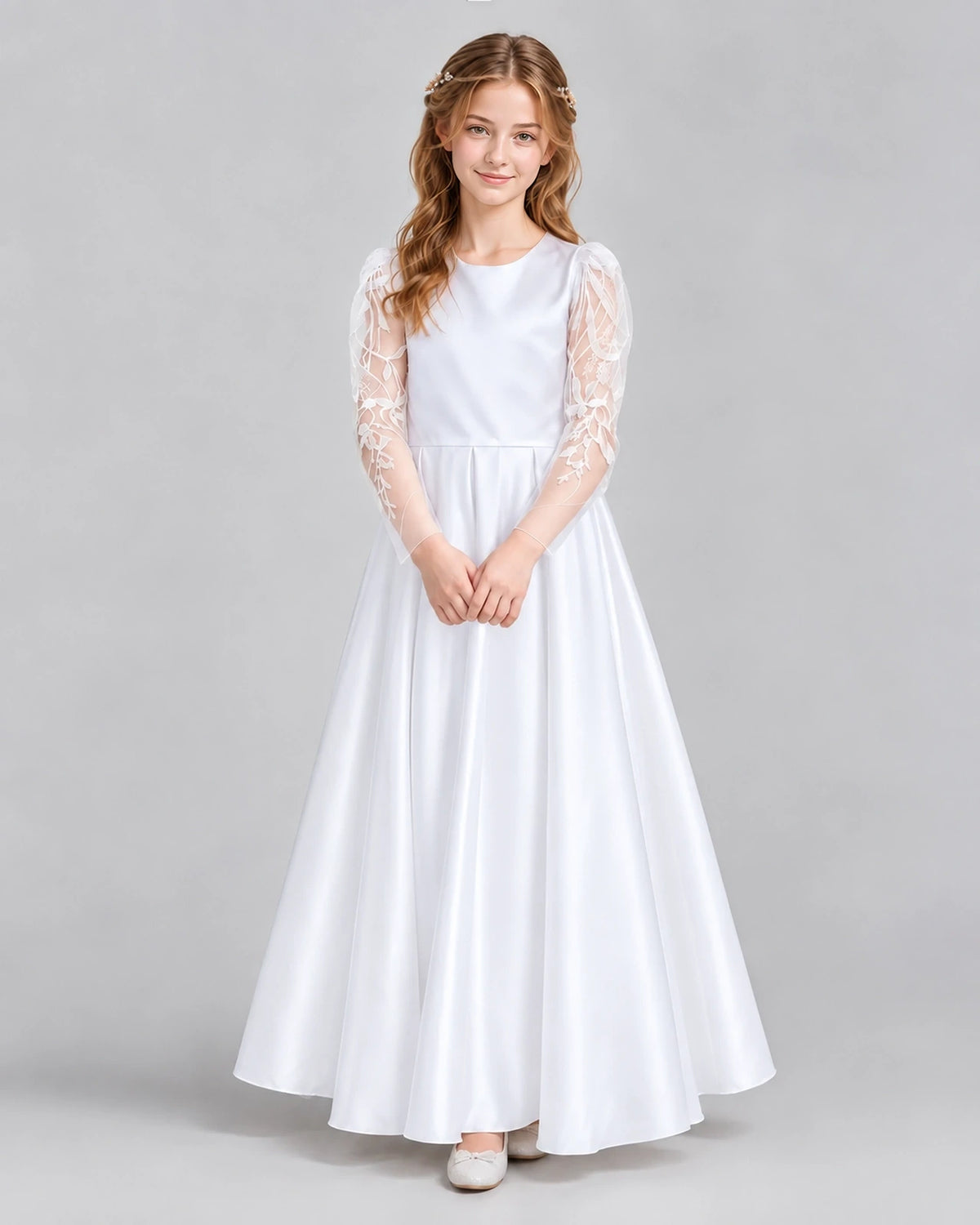 White A-line First Communion Dresses Front