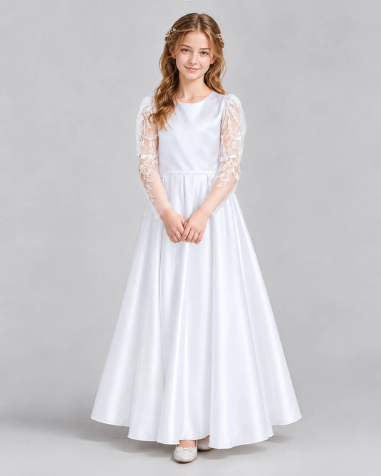 White A-line First Communion Dresses Front