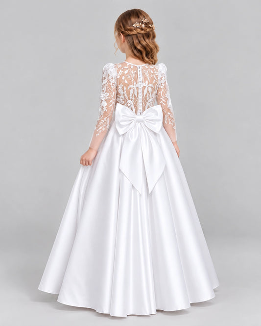 White A-line First Communion Dresses Back
