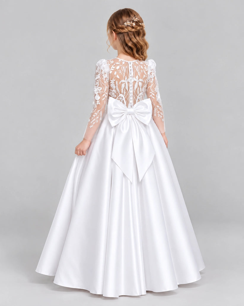 White A-line First Communion Dresses Back