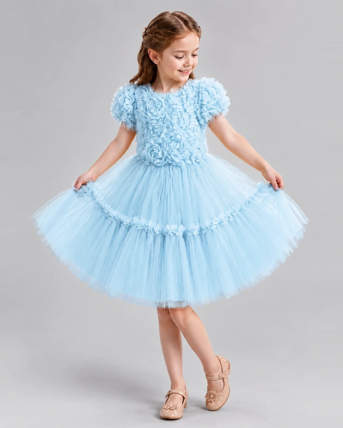 Baby Blue A-line Flower Girl Dresses Pose