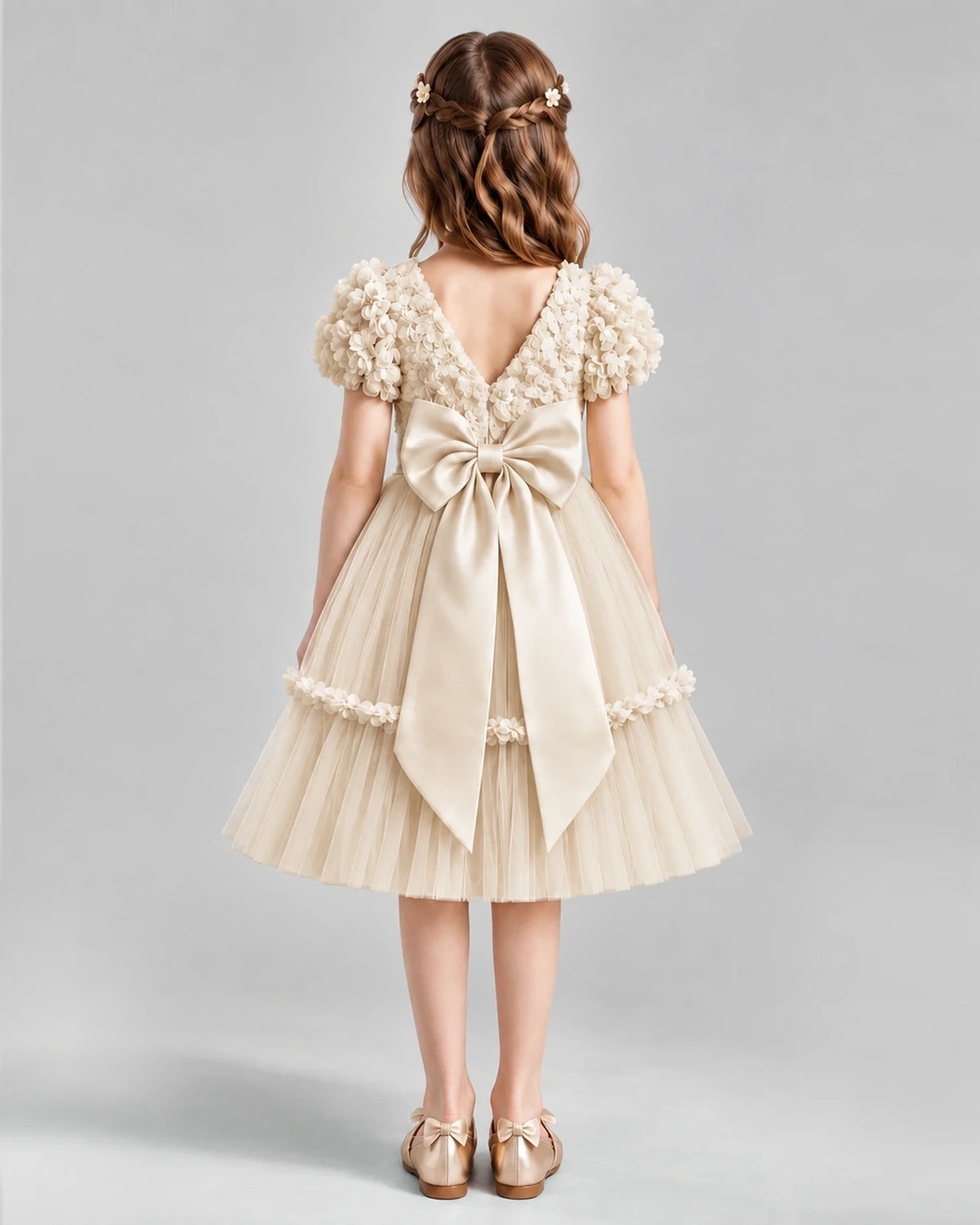 Champagne A-line Flower Girl Dresses Back