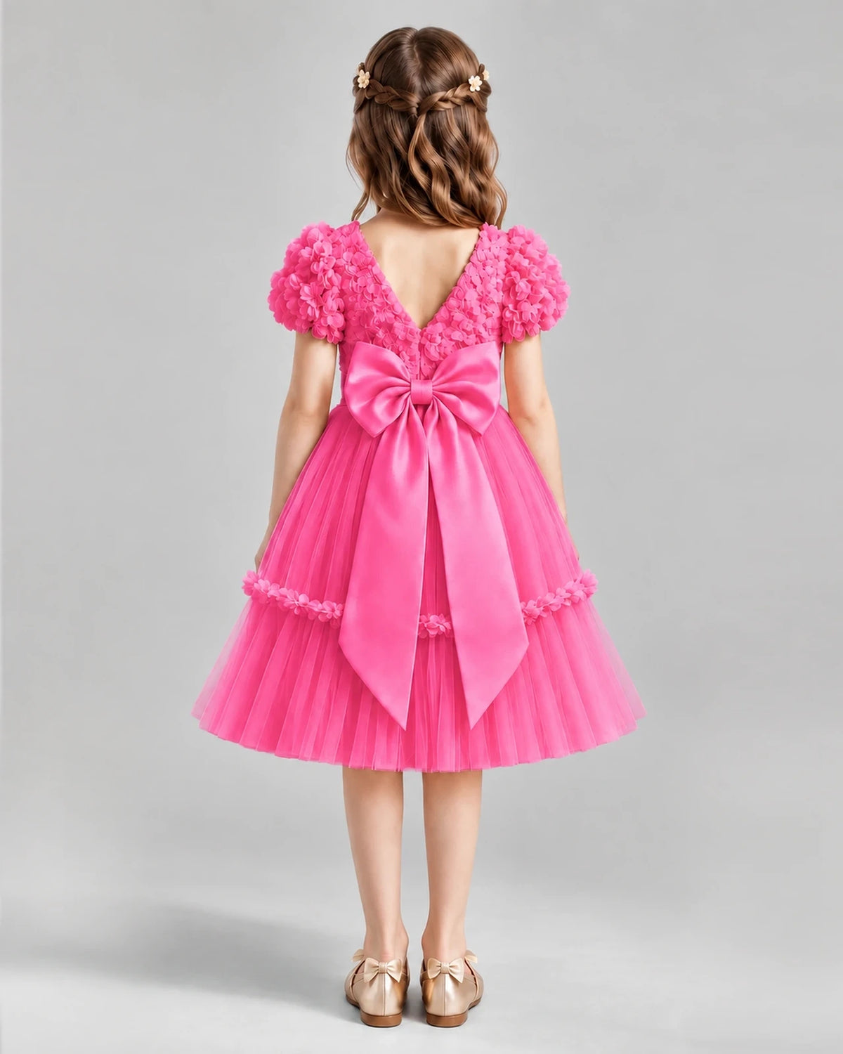 Hot Pink A-line Flower Girl Dresses Back