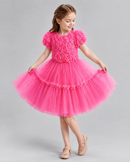 Hot Pink A-line Flower Girl Dresses Pose