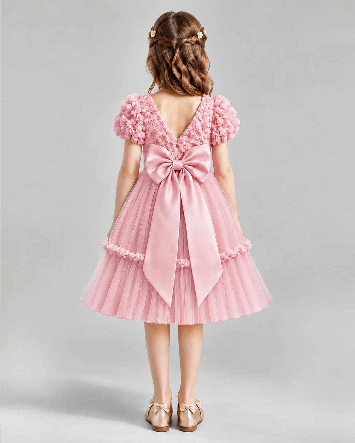 Pink A-line Flower Girl Dresses Back