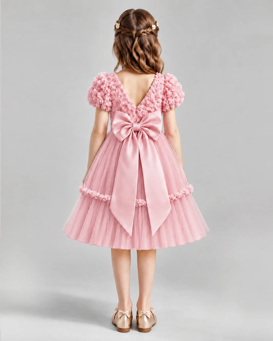 Pink A-line Flower Girl Dresses Back