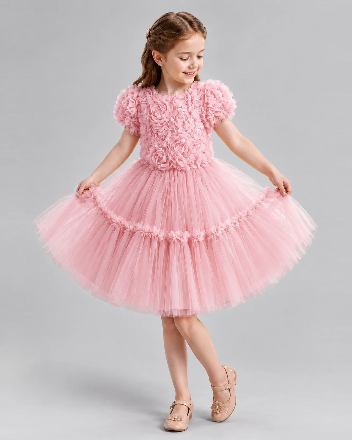 Pink A-line Flower Girl Dresses Pose