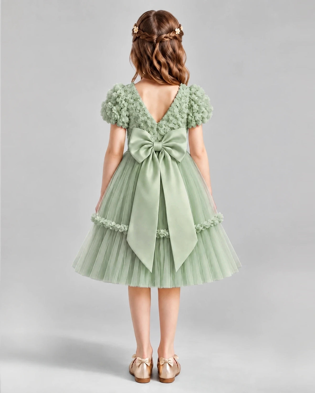 Sage Green A-line Flower Girl Dresses Back