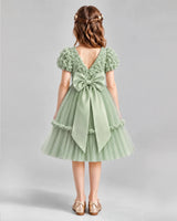 Sage Green A-line Flower Girl Dresses Back