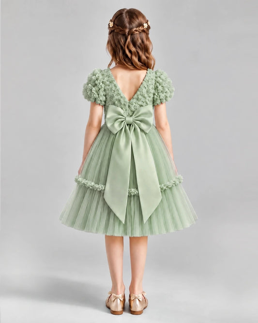 Sage Green A-line Flower Girl Dresses Back