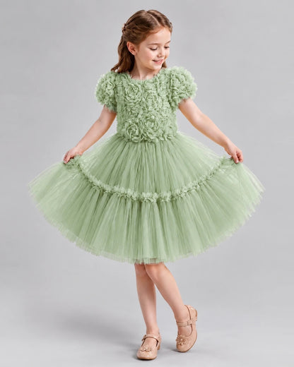 Sage Green A-line Flower Girl Dresses Pose