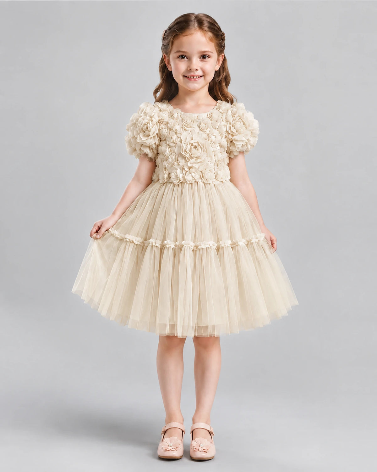 Champagne A-line Flower Girl Dresses Front