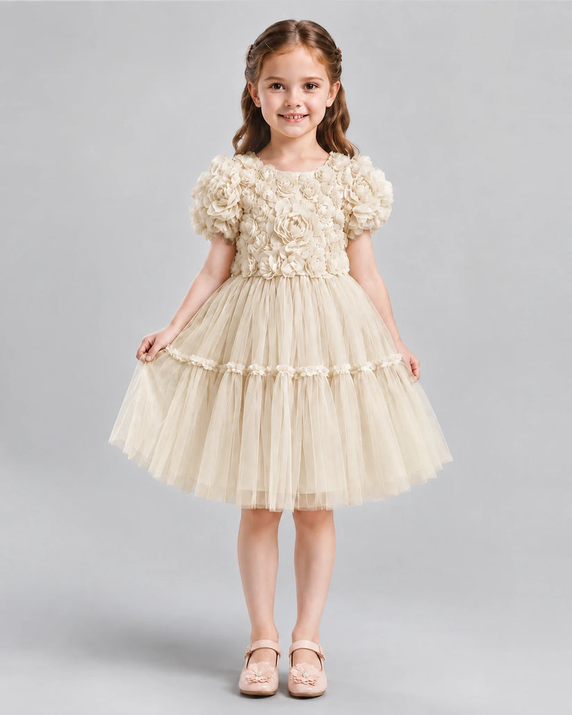 Champagne A-line Flower Girl Dresses Front