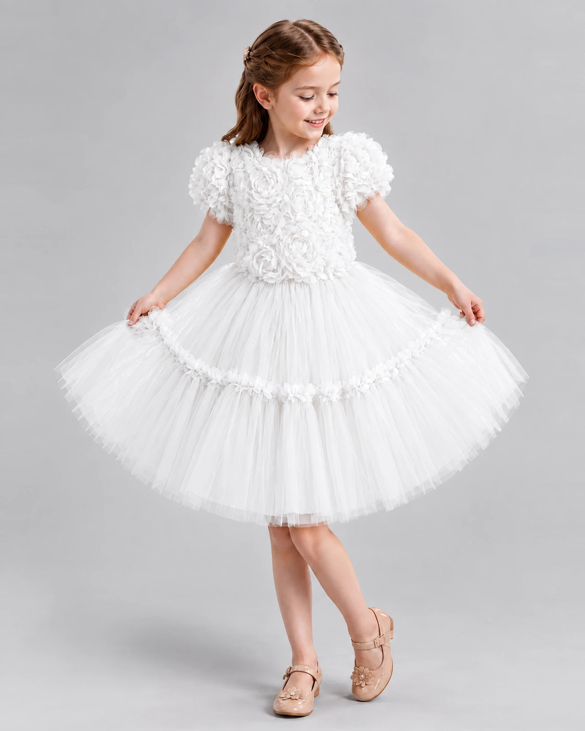 Ivory A-line Flower Girl Dresses Pose
