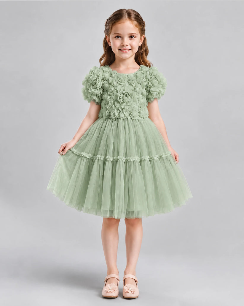 Sage Green A-line Flower Girl Dresses Front