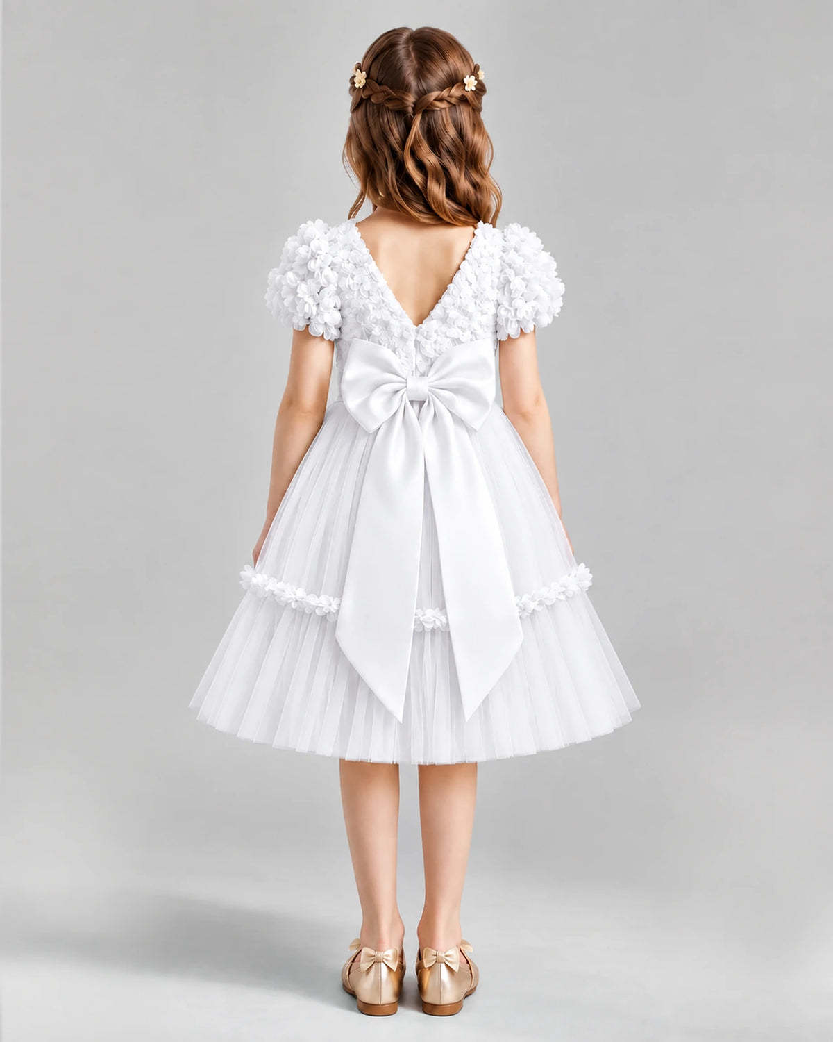 White A-line Flower Girl Dresses Back