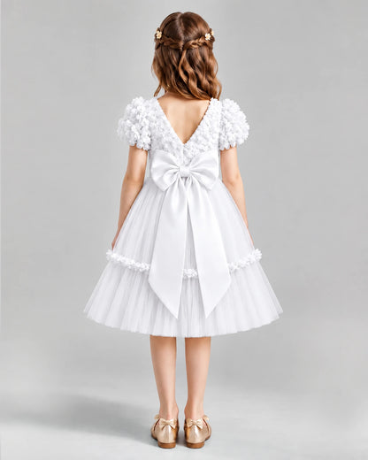 White A-line Flower Girl Dresses Back