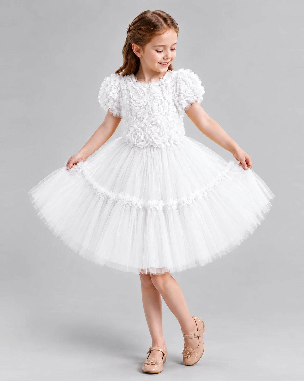 White A-line Flower Girl Dresses Pose