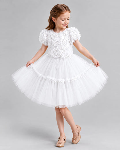 White A-line Flower Girl Dresses Pose