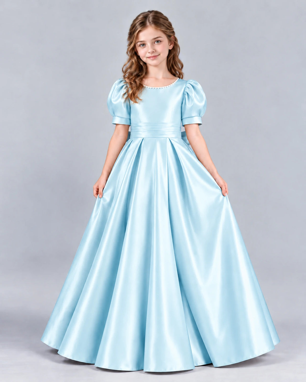 Baby Blue Ball Gown Girls Formal Dress Front
