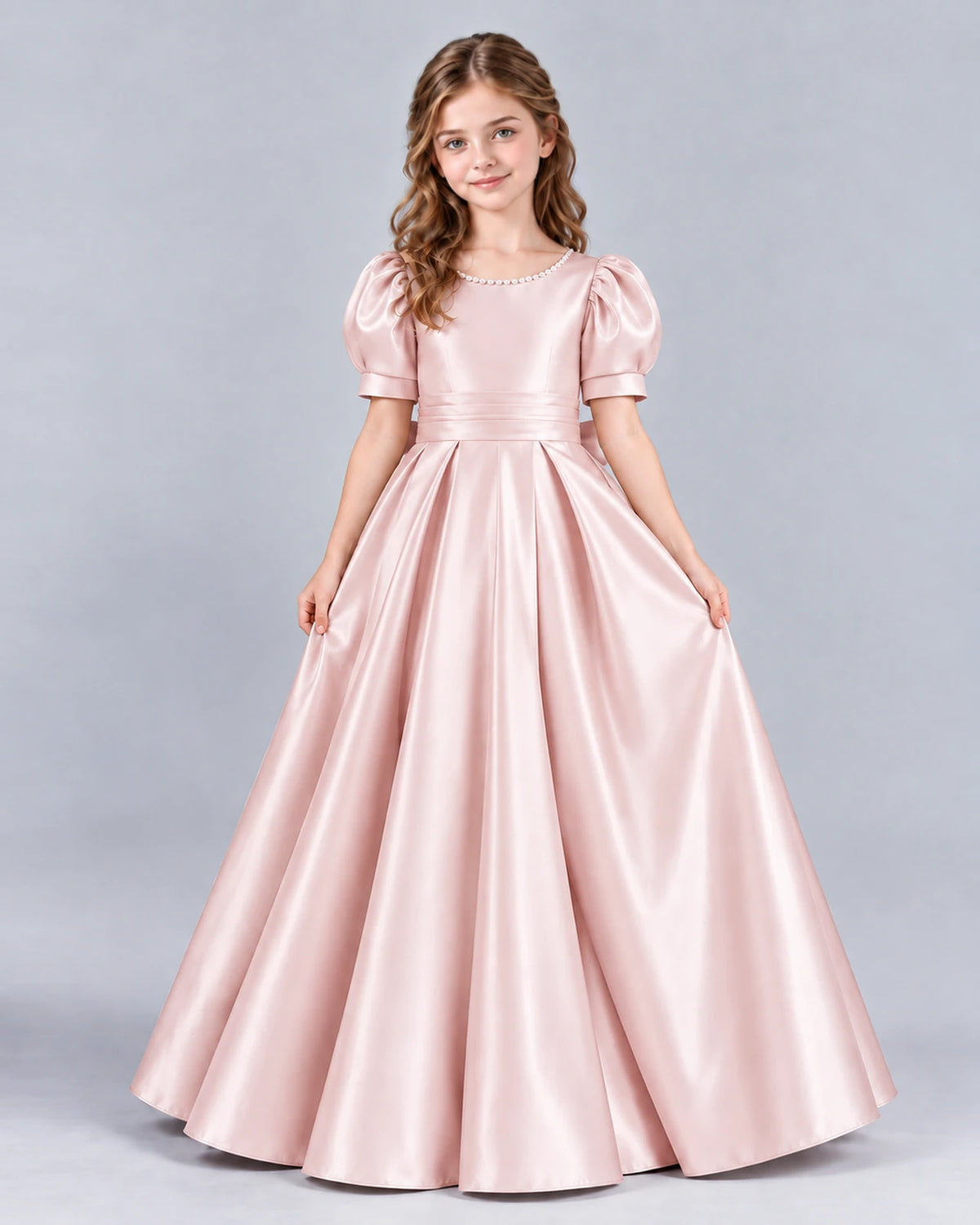 Blush Pink Ball Gown Girls Formal Dress Front